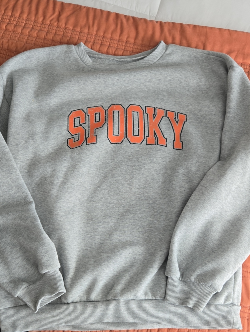 SHEIN Gray Crewneck Sweatshirt with Orange "Spooky" Graphic